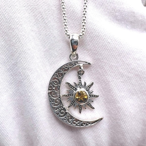 Genuine Citrine .925 Sterling Silver Moon Necklace - Picture 6 of 17